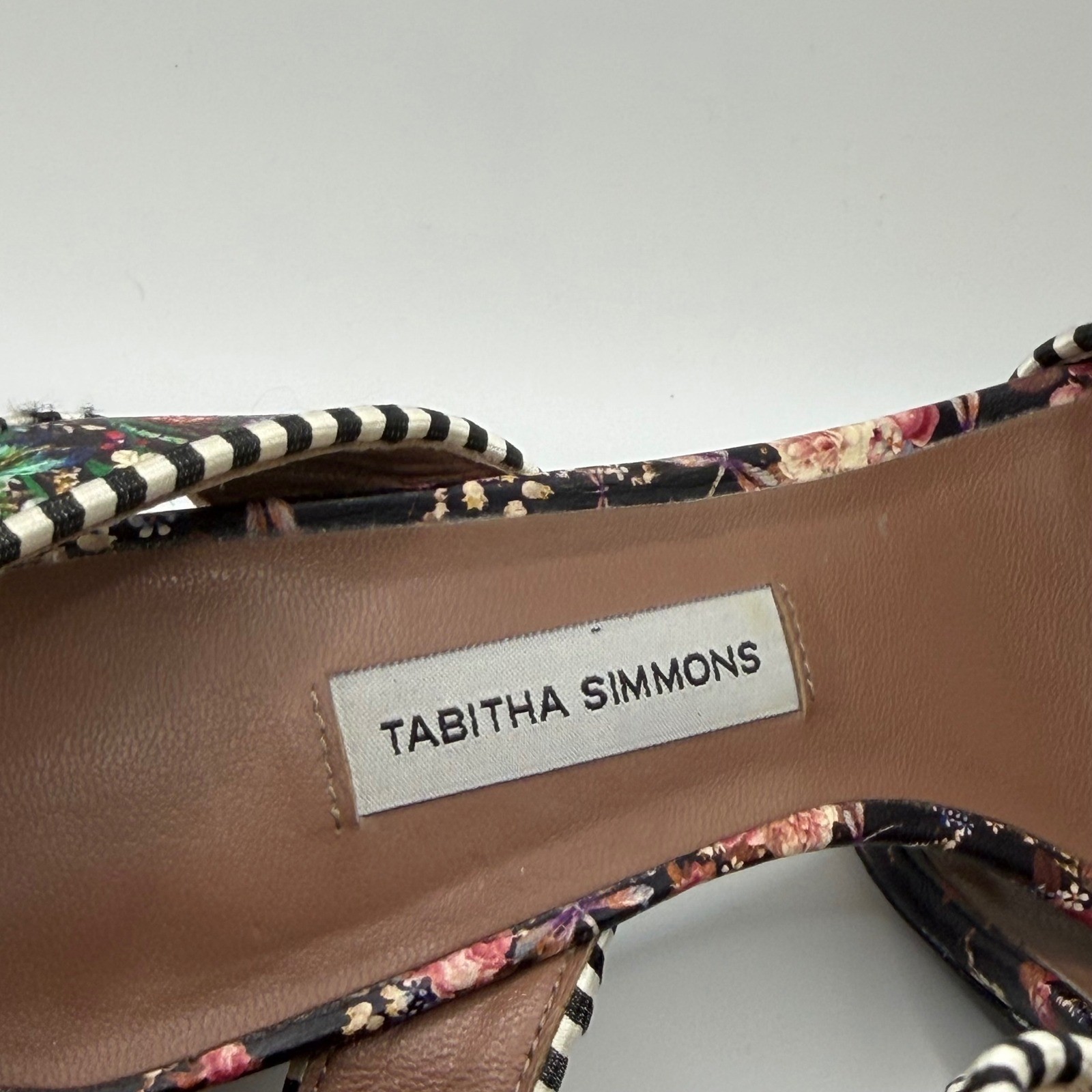 Tabitha Simmons Leticia Floral Block Heel Sandals Striped Trim Size 37