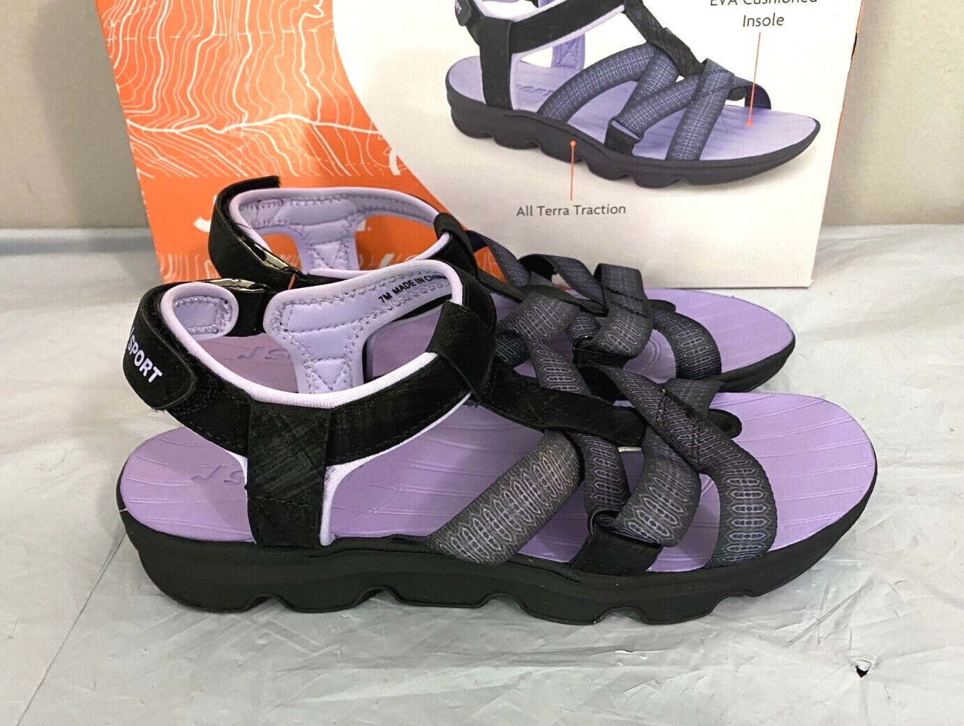 JSport Women’s KAIA Adjustable Strap Sports Sandal – SIZE 7, 8, 11 -Black/Purple