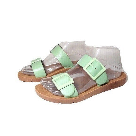Olivia Miller Sandals Women 8 Mint Resort Woven Double Buckle Platform Slides