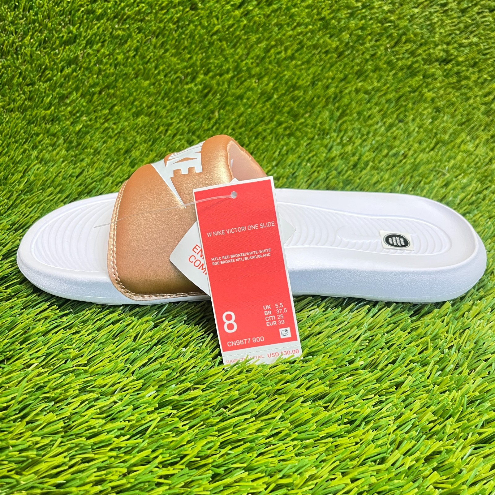 Nike Victori One Womens Size 8 Gold White Beach Walking Outdoor Slide Sandals