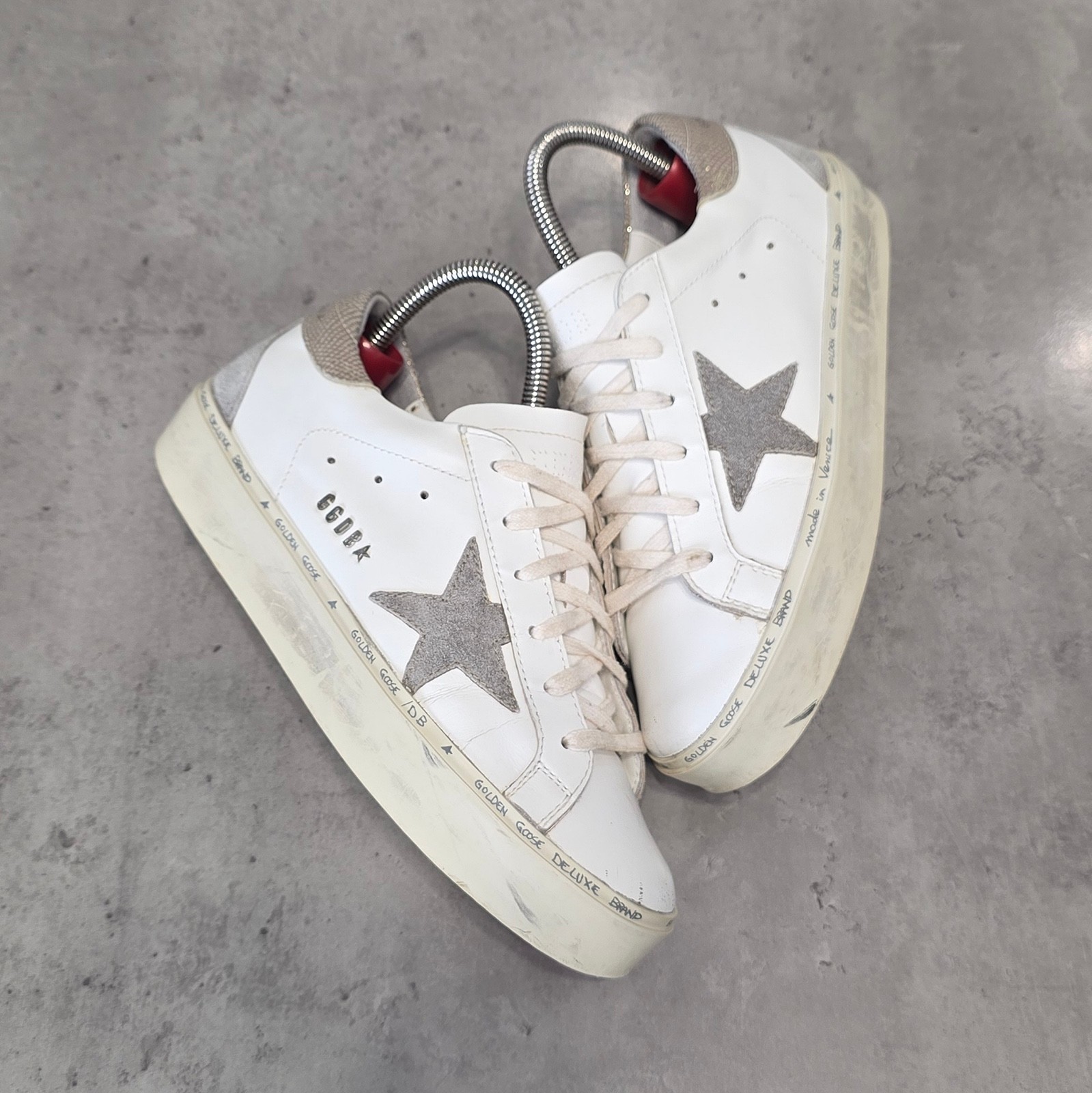 Golden Goose Hi Star Women’s Sneakers White Leather Platform Shoes Size 39
