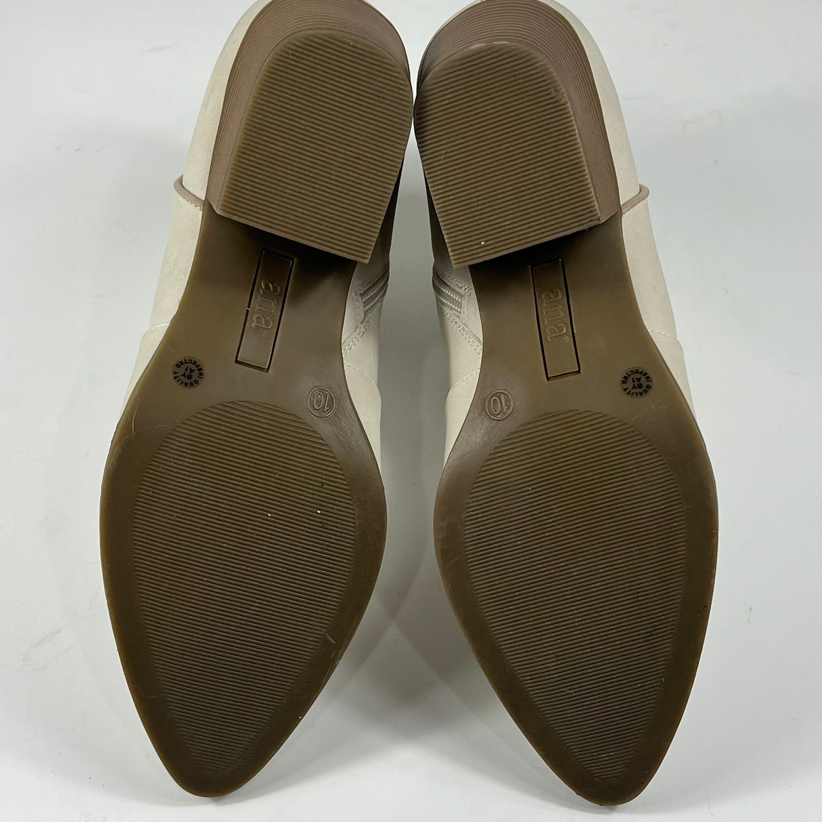 a.n.a Delno Western Ankle Boots Pointed Toe Block Heel Cream Beige Womens 10M