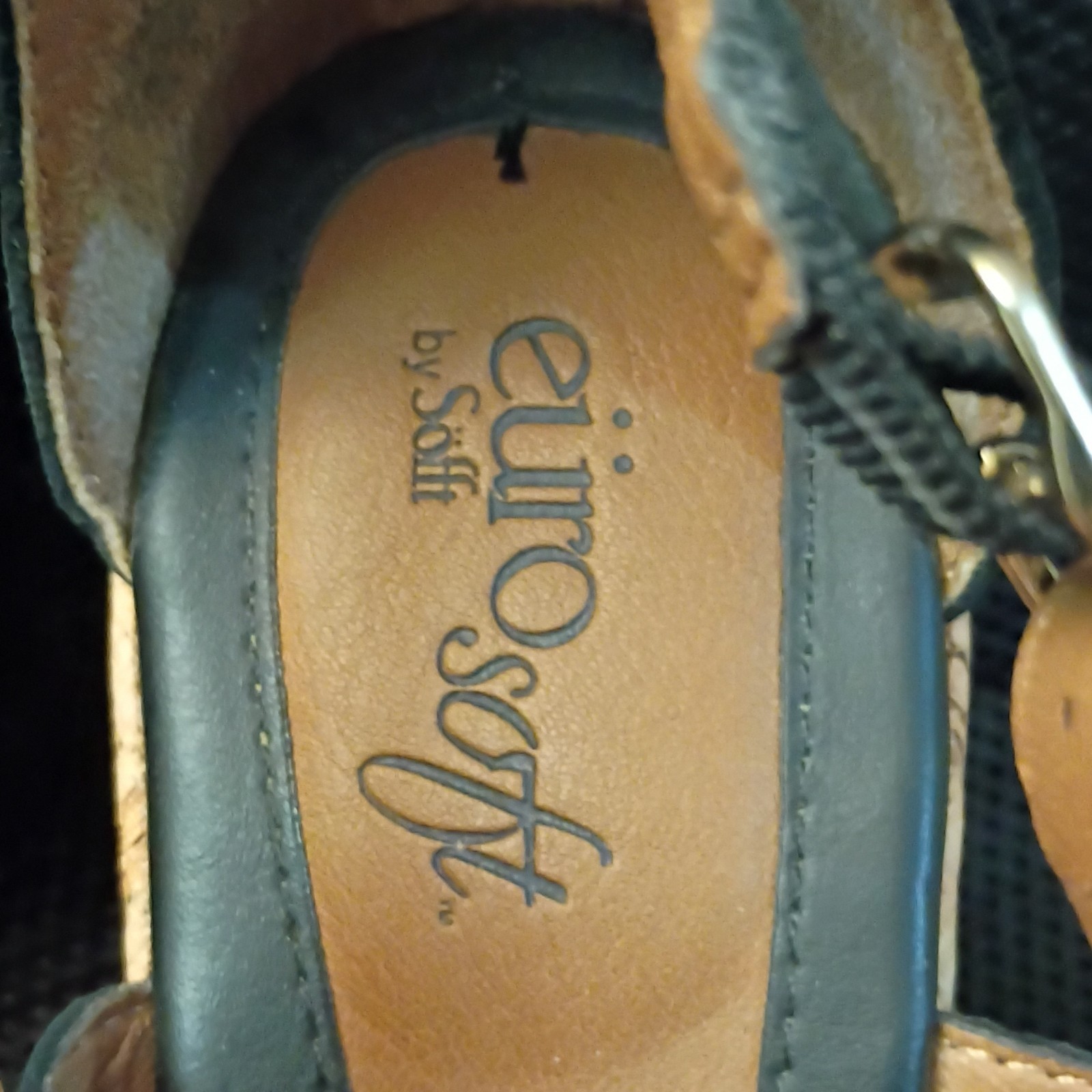 Eurosoft by Sofft Women’s Black Leather Strappy Wedge Sandals Ankle Strap 7.5