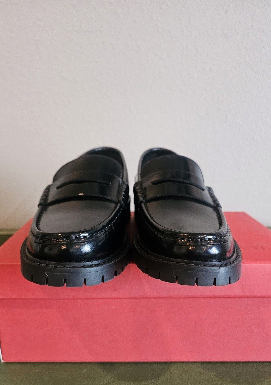 Maeve Anthropologie Lug Sole Black Penny Loafers Shoes NEW NIB