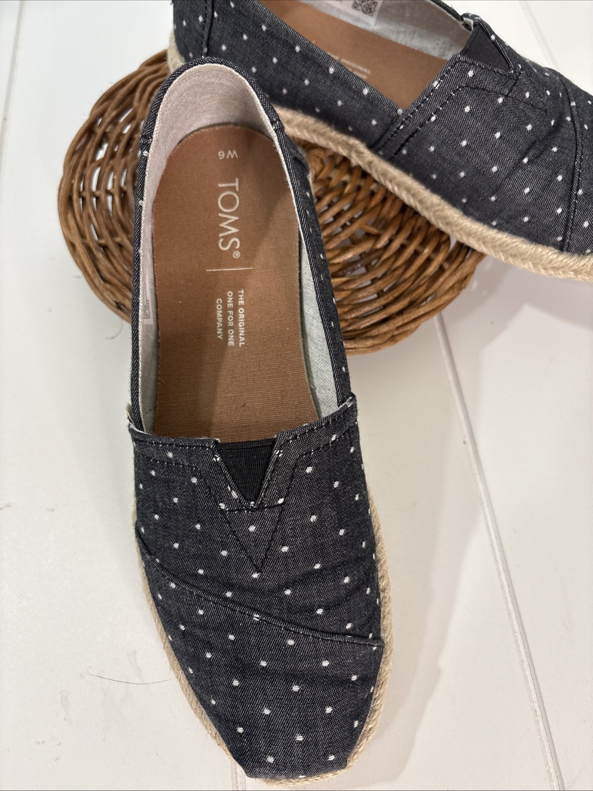 TOMS Shoes Womens 6W Polkadot with Slip On Recycled Rope Cotton Natural