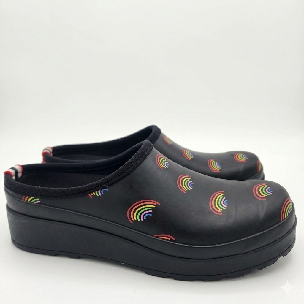 Hunter Play Rainbow Pride Clogs Platform Slip On Shoes Womens 10 Waterproof