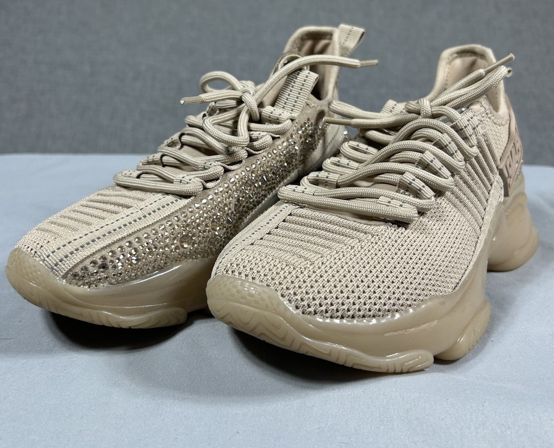 Steve Madden Rhinestone Maxima SM NY90 Tan Beige Sneaker Womens Size 7.5