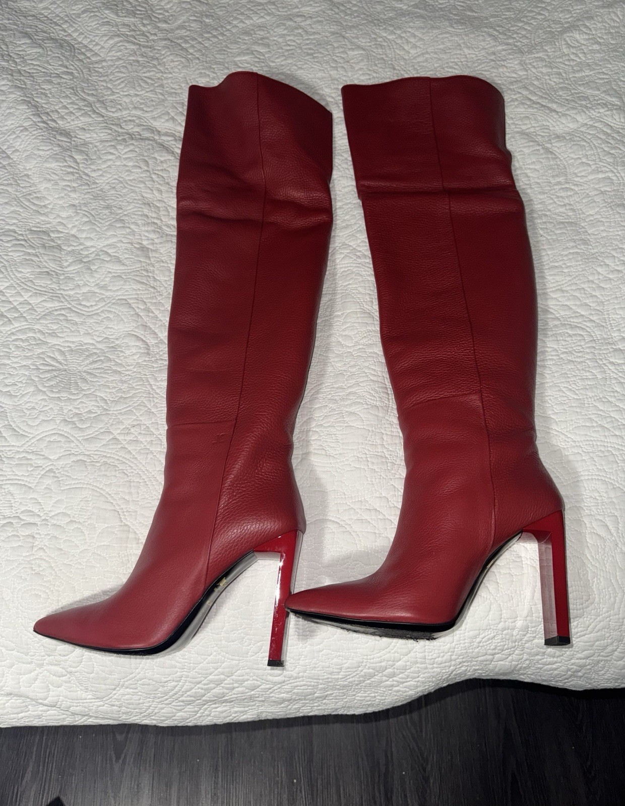 Just Cavalli Red Leather Knee High Pointed Toe Zip Stiletto Boots EU40