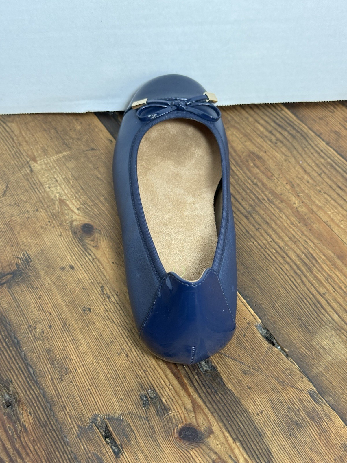 Vionic Minna Ballet Flat Size 7N (W)Blue Leather Slip On Shoe Cap Toe Bow NIB (H