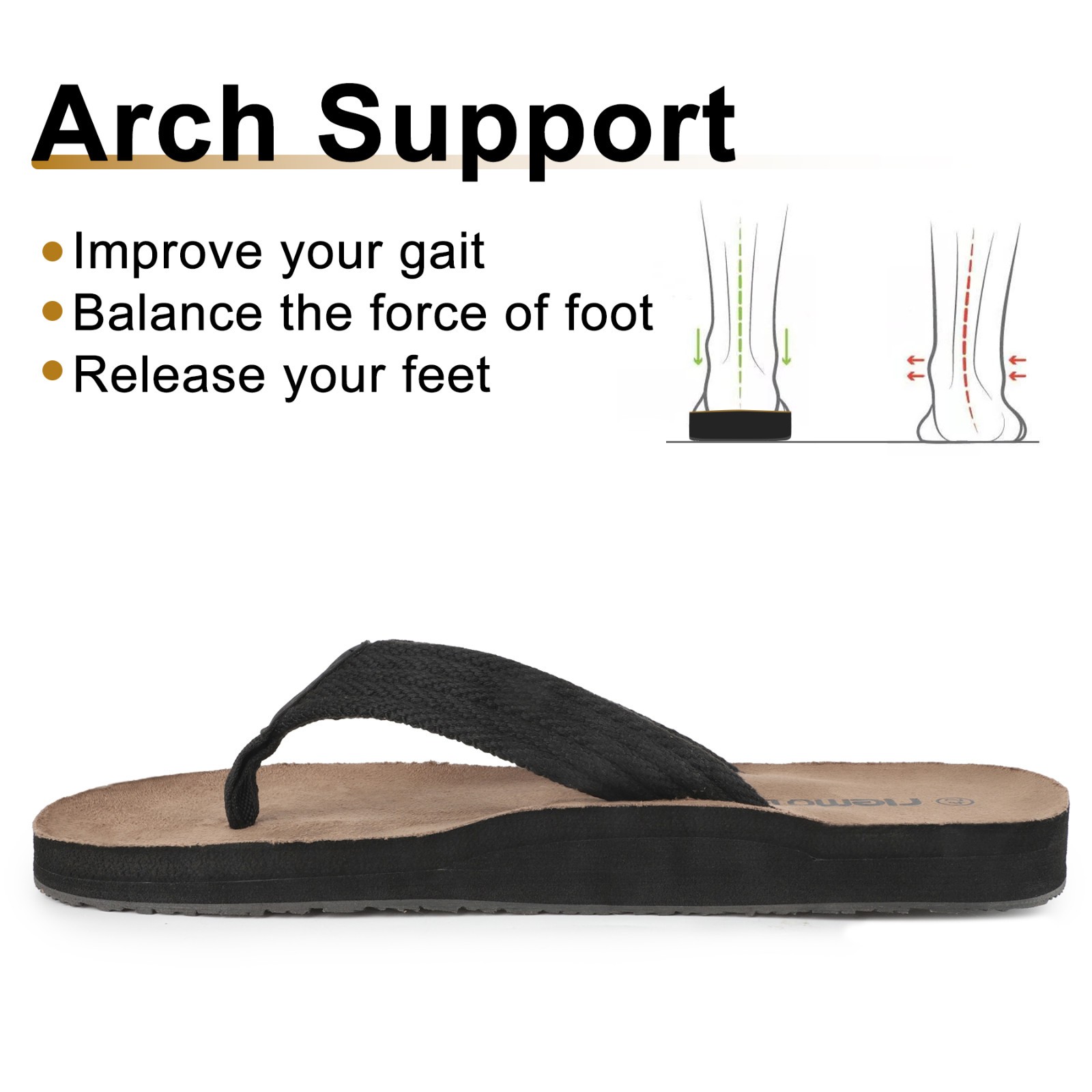 riemot Mens Flip-Flops Arch Support Classical Thongs Sandals Summer