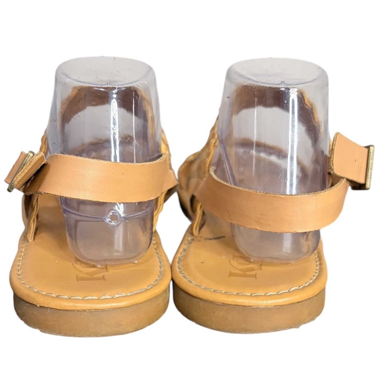 Korks Tan Flat Sandals Woven Straps Buckle Ankle Women’s Size 10
