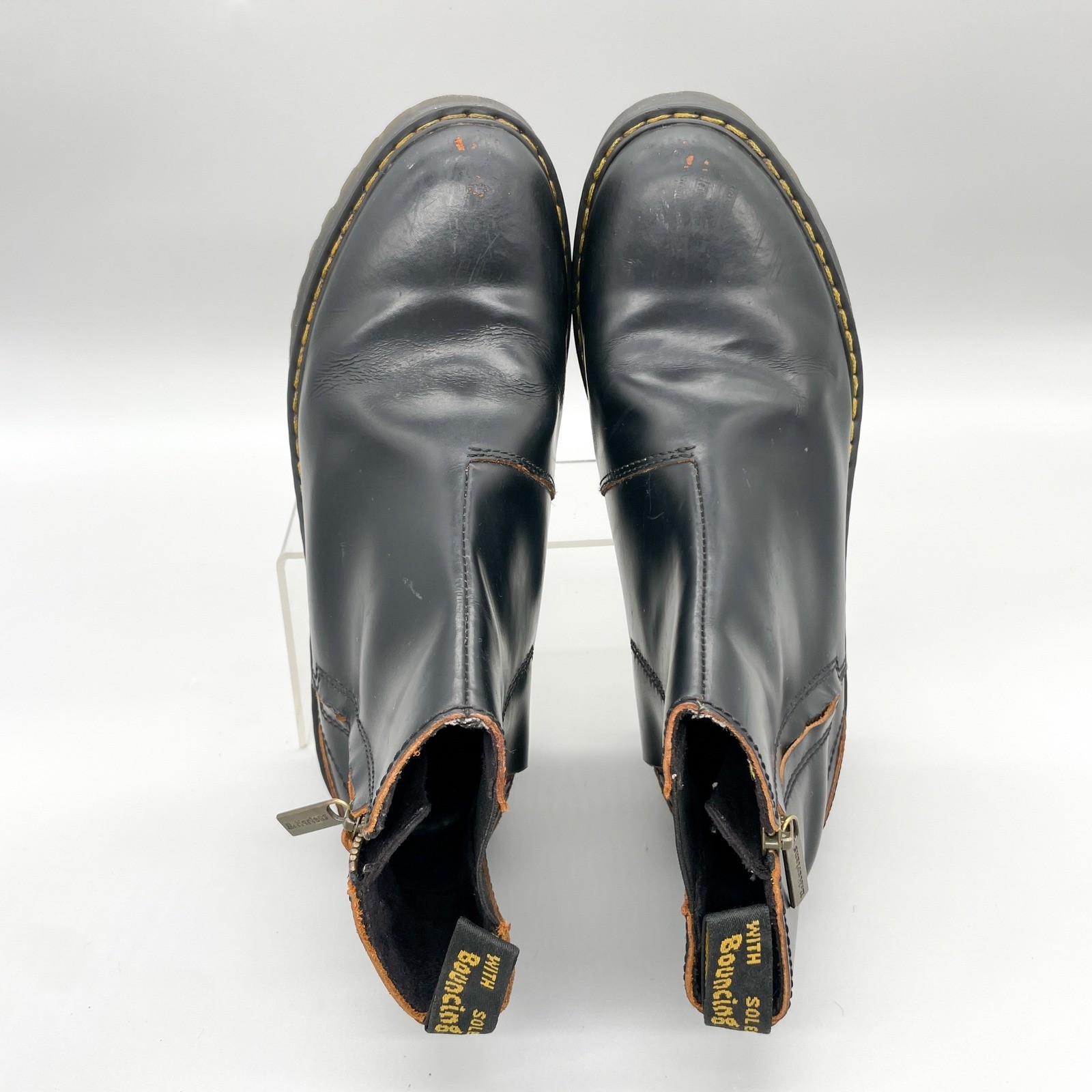 Dr Doc Martens Rometty Womens 8 Black Leather Platform Boots Zip Chunky Heel Y2K