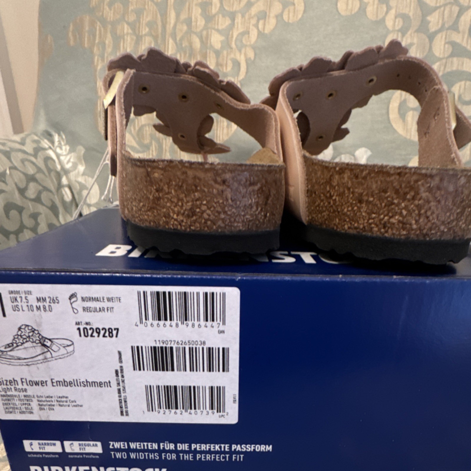 Birkenstock Gizeh Pink Flower Thong Sandals Leather Buckle EU 41 Regular