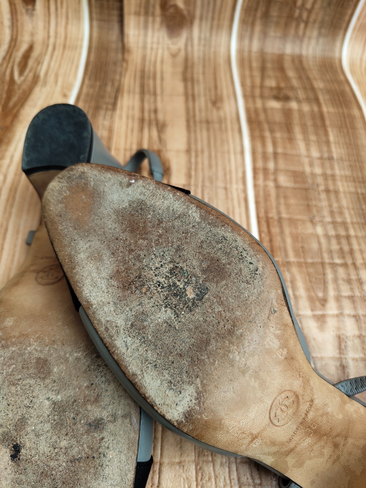 CHANEL Slingback Grosgrain CC Cap-toe Grey Leather Heels EU 36 US 6