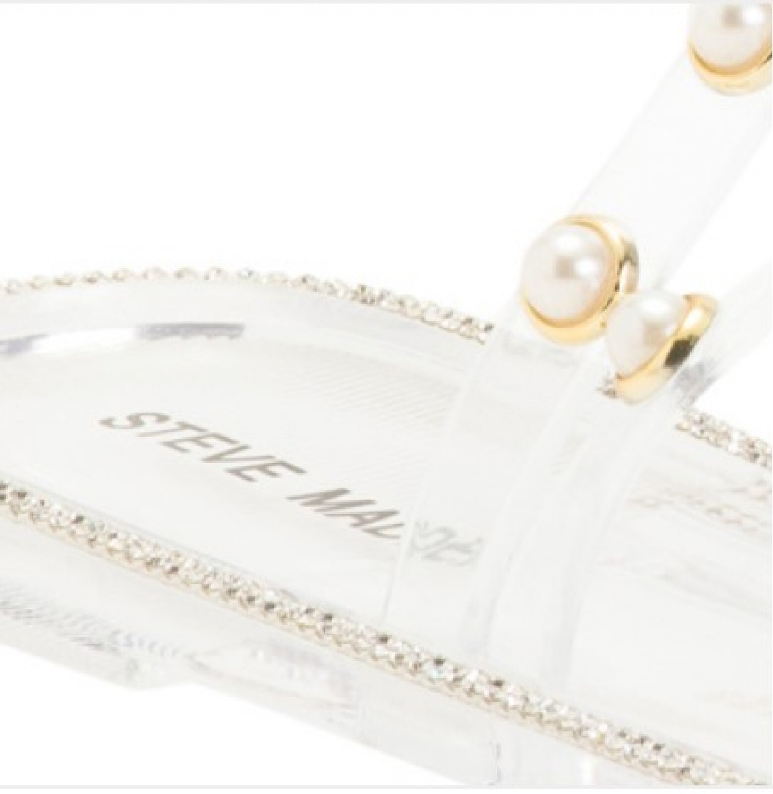 Steve Madden Studded Pearl Flat Sandals, Slip-On 3-Band, NONII Clear & Gold