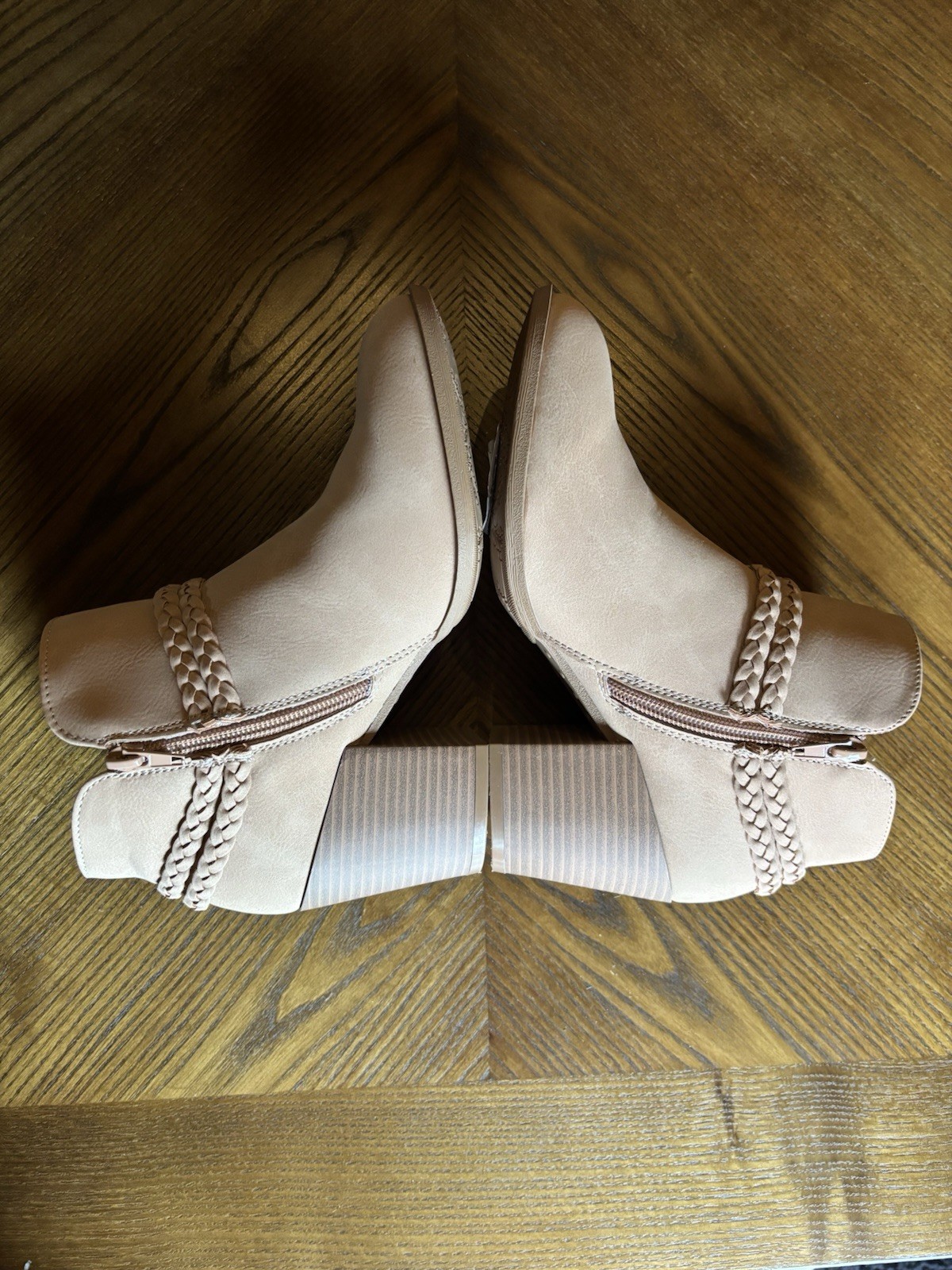 Sugar Sandlot Braided Strap Ankle Booties Women’s 8 Nude Beige Block Heel NIB
