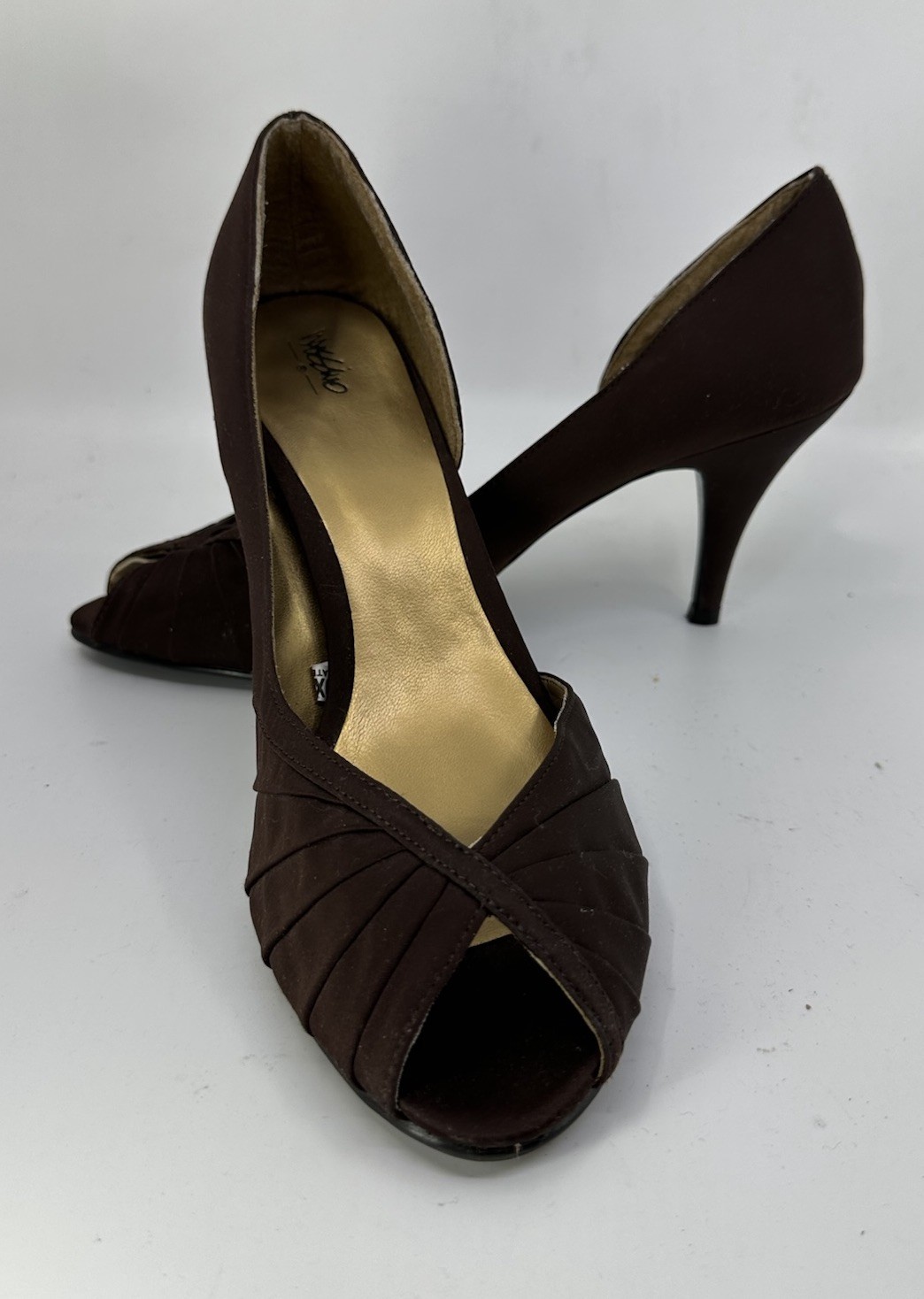 Mossimo Womens Dark Brown Satin Peeptoe Pumps Sz 10 Pre-owned