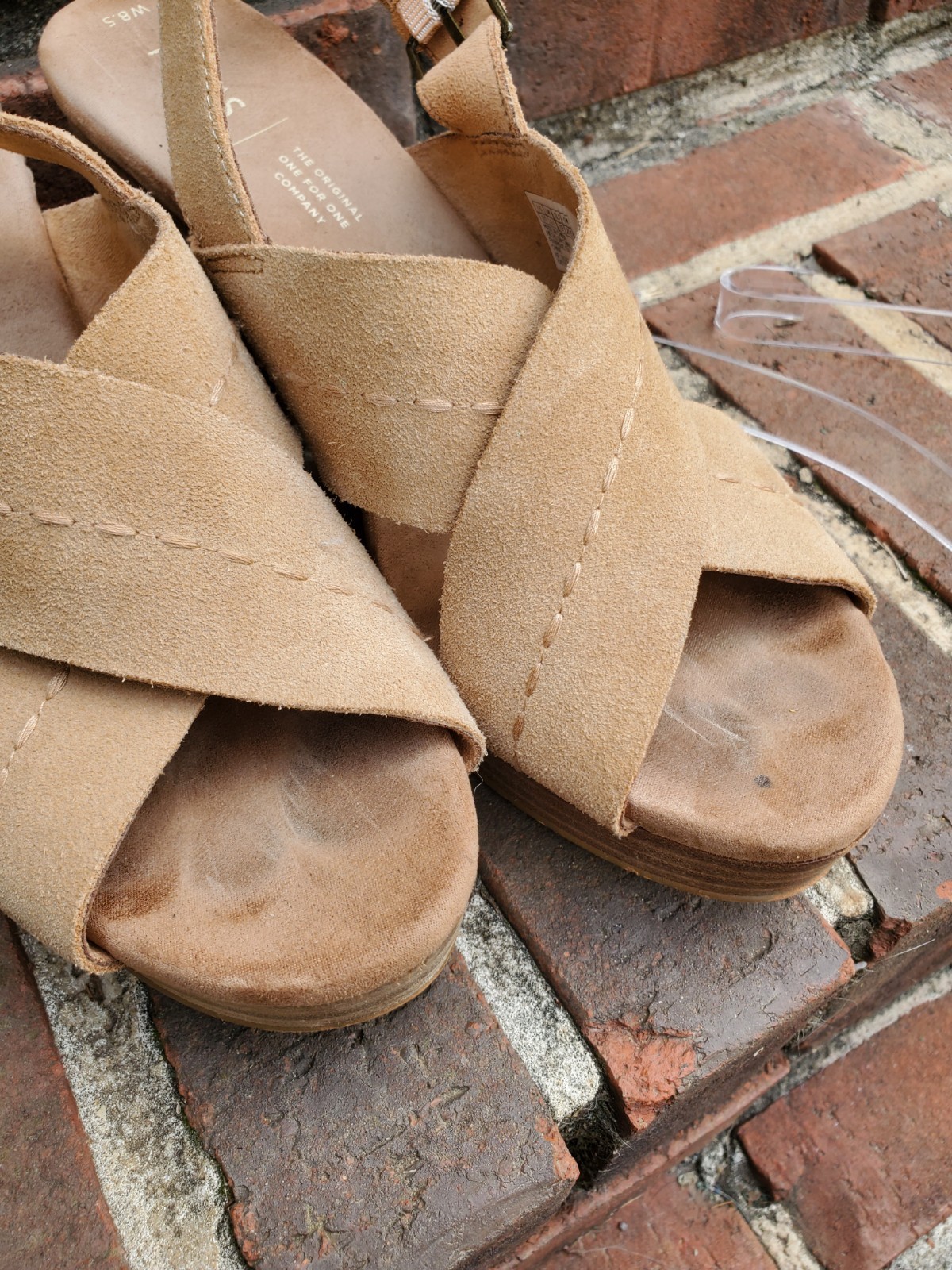TOMS Ibiza Stiched Suede 3.5″ Heeled Sandal●Camel Colored●Good/Clean Cond●Sz.8.5