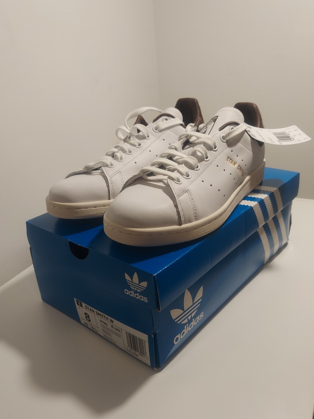 Adidas Women’s Stan Smith Leather Court Sneakers White Gold Brown Size 8 NIB