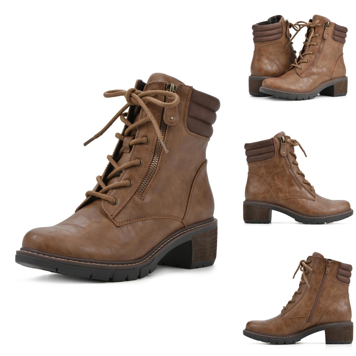 White Mountain Womens Shoes Crazies Block Heel Combat Boot Chestnut/Smooth 10 M