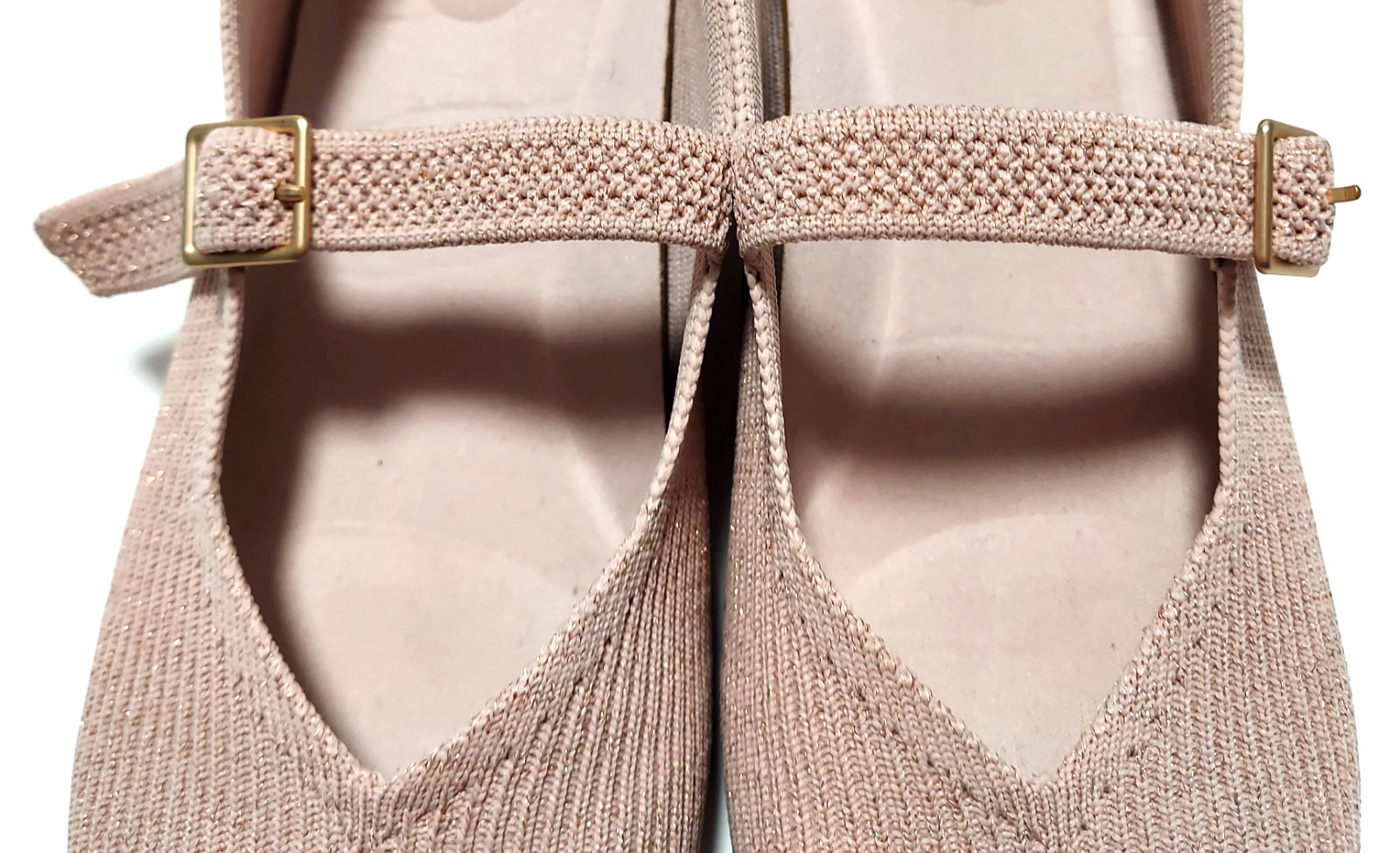 Vivaia Margot Square-Toe V-Cut Flats Mary Jane Shoes Knit Rose Gold US 10 EUC