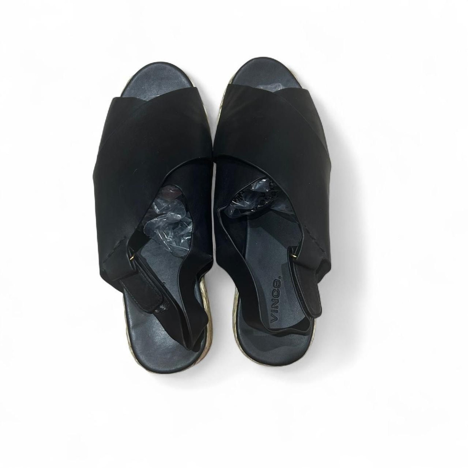 Vince Black Leather Espadrille Platform Sandals