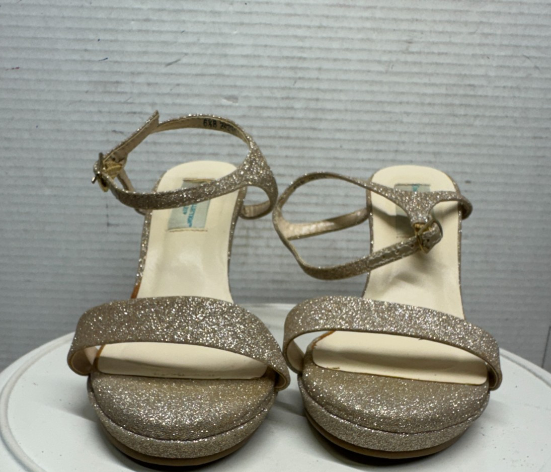 Dyeables Womens Aurora Ankle Strap Dress 3.25 Kitten Heels Gold Glitter 6.5B 37