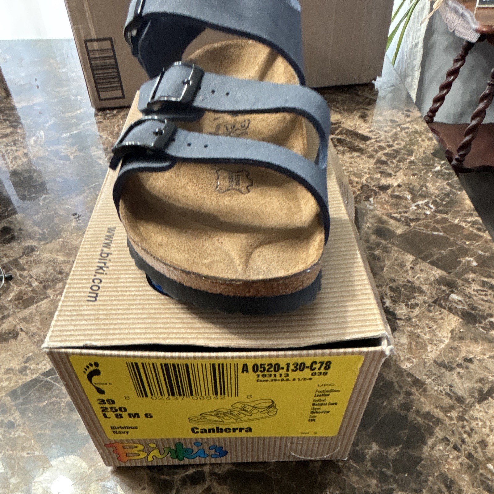 Birki’s Women’s US 8 Blue Leather Strappy Buckle Sandals Cork Insole EU 39