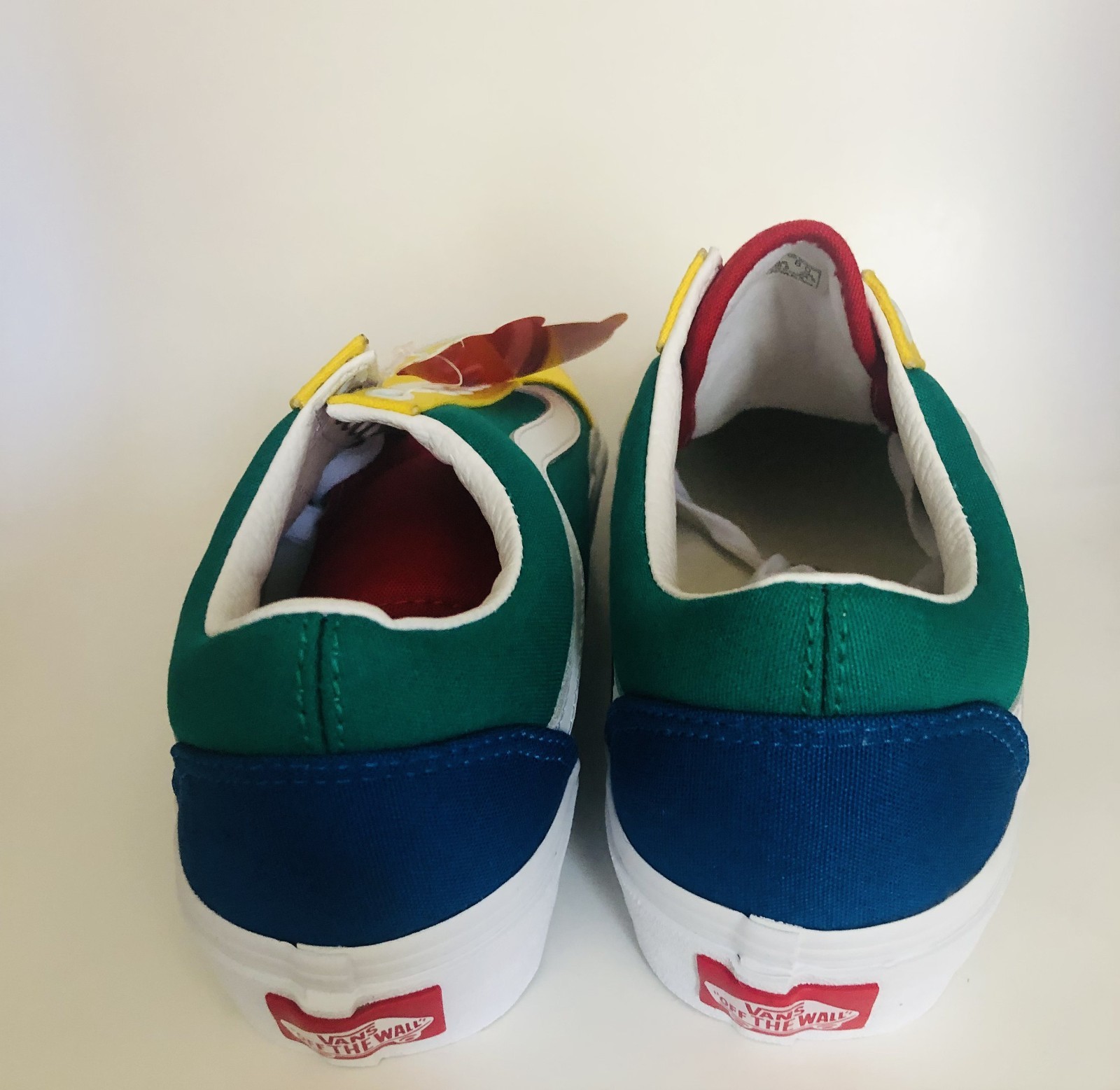 Vans Classic Slip-On Color Block Green Yellow Red Canvas Sneakers NWT