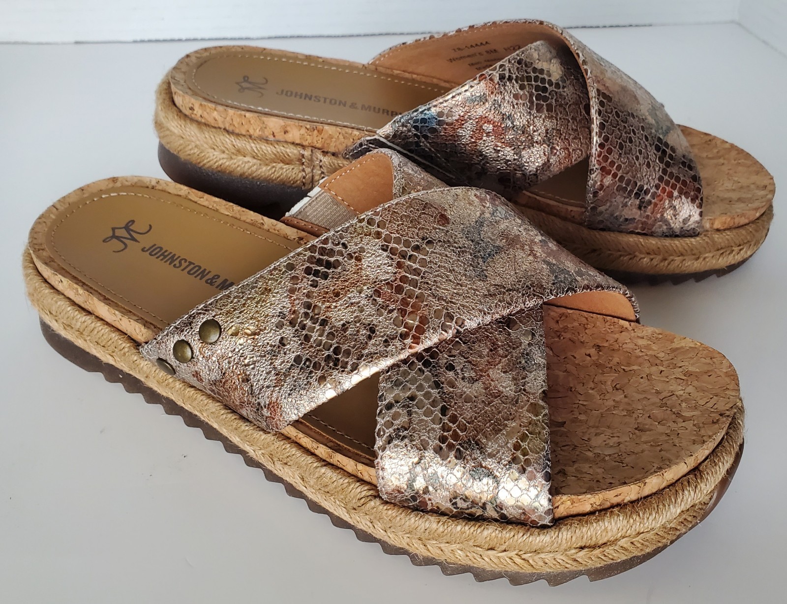 Johnston & Murphy Michelle Rose Mosaic Metallic Cross Strap Slide Sandal Size 8