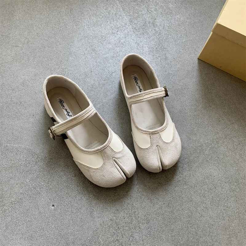 Flock&Leather Patchwork Tabis Shoes Woman Silver Flats Ninja Mary Janes Split To