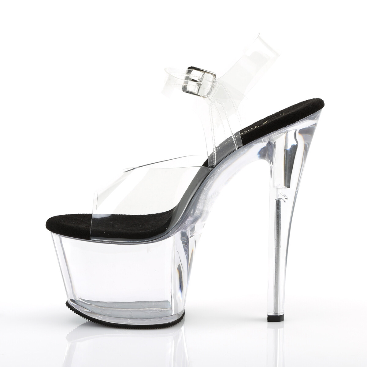 Pleaser SKY-308 7″ Heel Ankle Strap PF Sandal, Clear/Black, Size US Women’s 12