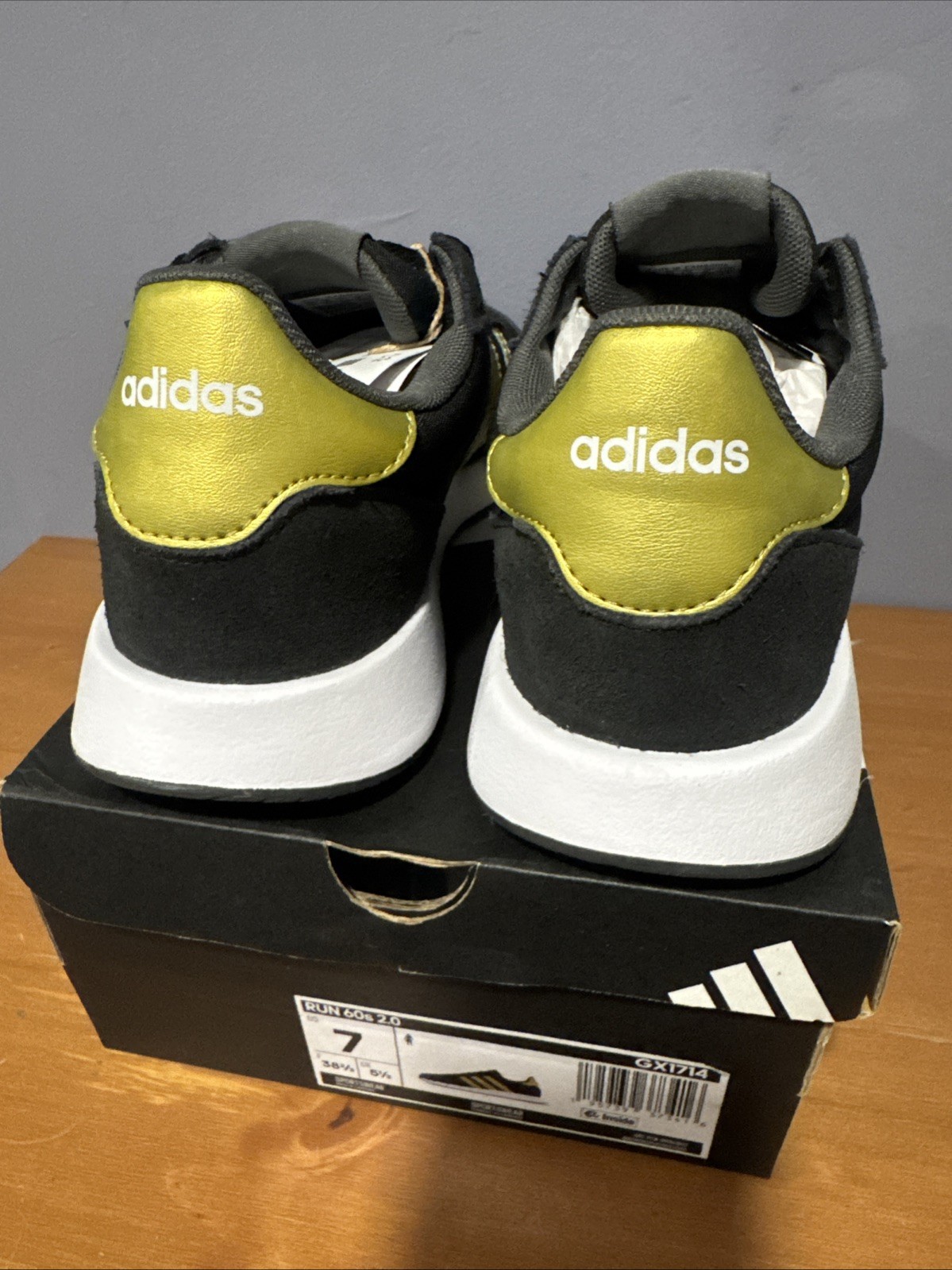 Adidas Run 60s 2.0 Black With Gold GX1714- Women’s US 7 – New In Box