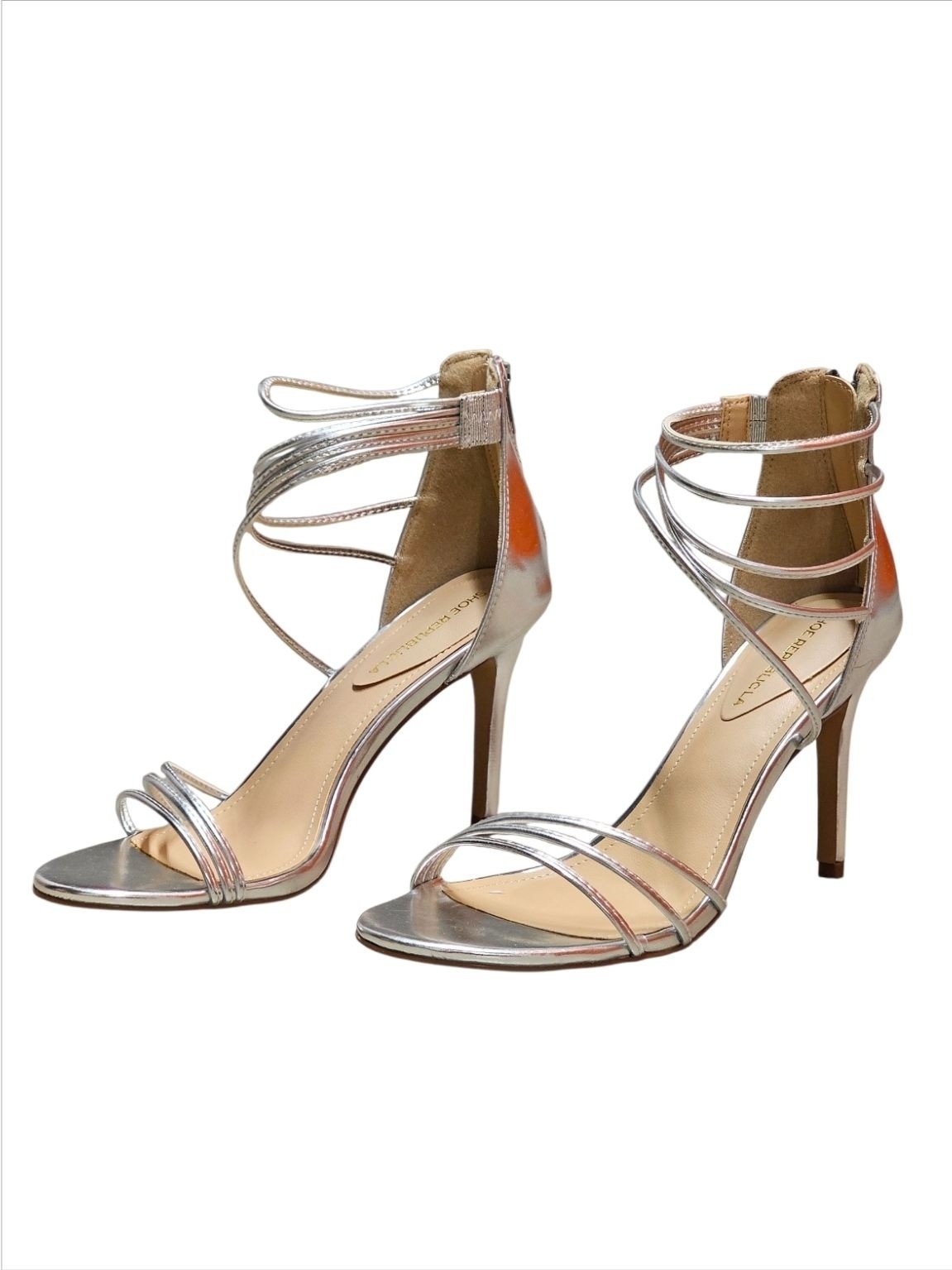 Strappy Metallic Silver High Heel Sandals With Ankle Strap Closure – Womens