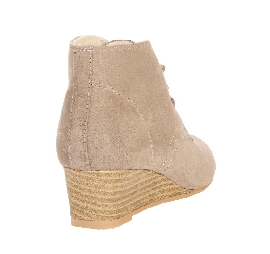 Womens Wedge Taupe Boot Boots bootie Vegan Suede & fur lining winter shoe warm