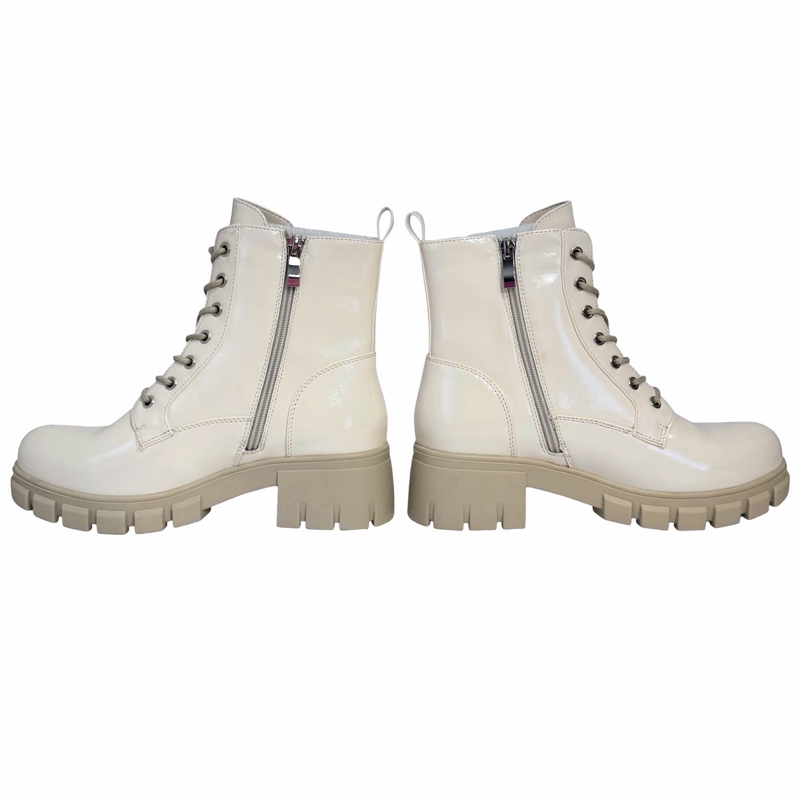 Hey Girl by Corkys Cray Combat Boots Women’s Size 9 Ivory Patent Lug Sole Zip