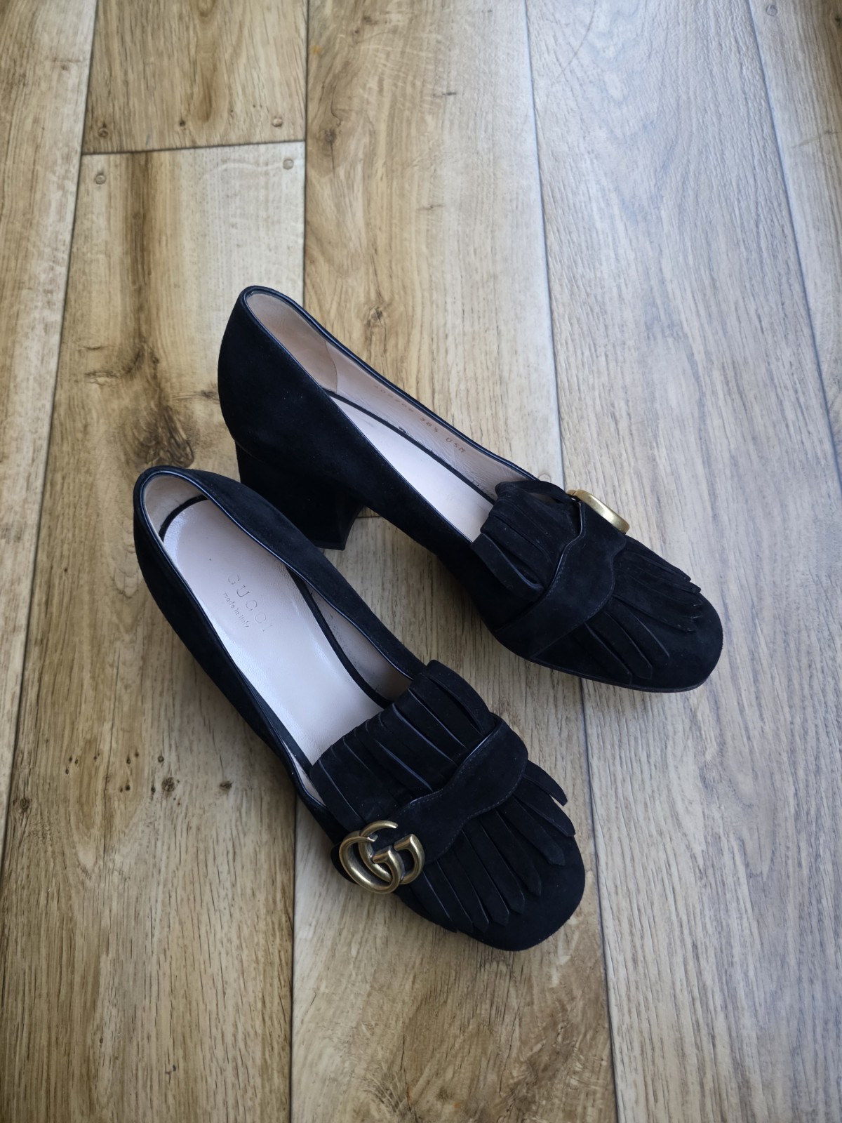 GUCCI MARMONT FRINGE PUMP SUEDE LOAFERS SIZE 38.5 EU, 8 US, 5.5 UK