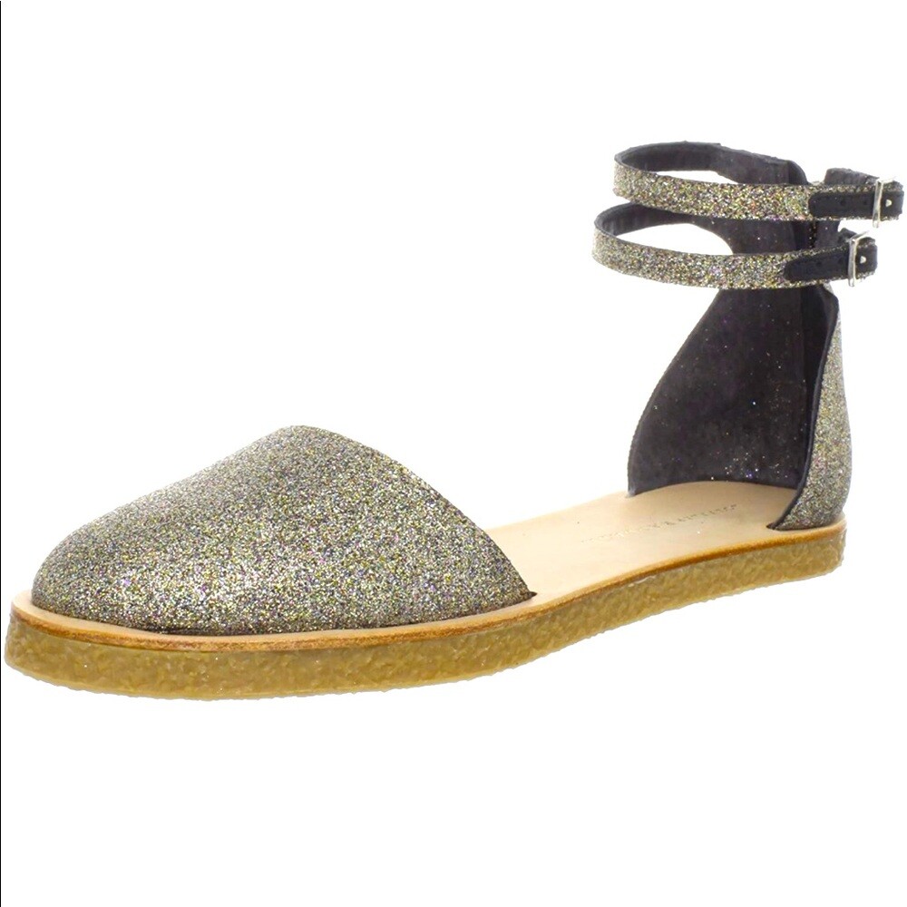 Loeffler Randall Odette Glittery Platform Sandal Double Ankle Strap Flat: 10