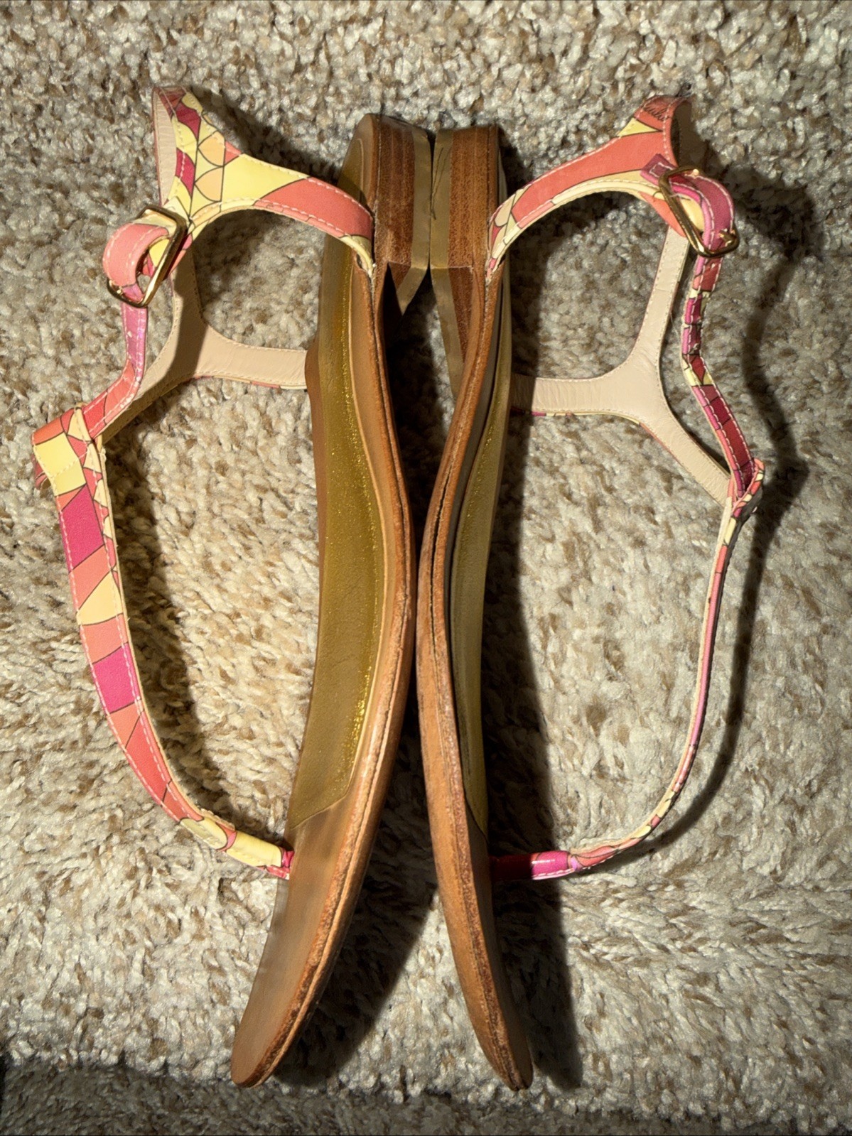 emilio pucci Coral Red Yellow Geometric italy Slingback Sandals 38