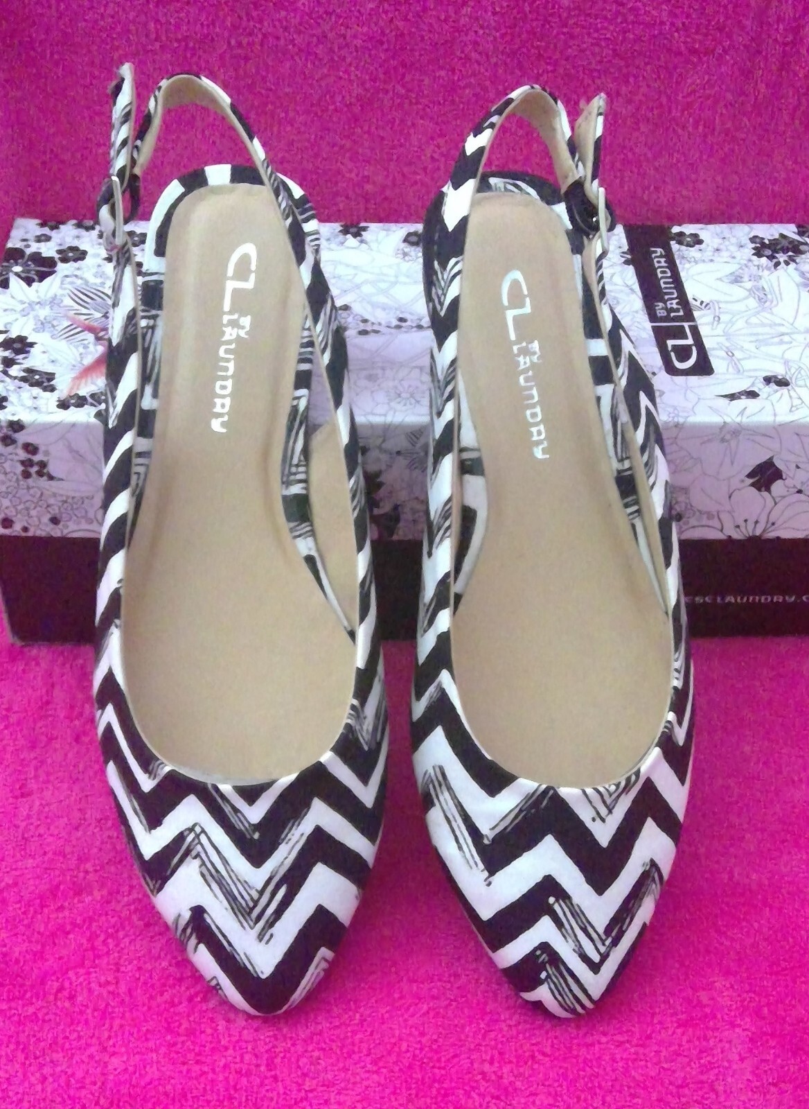 CL BY LAUNDRY BRILLIANCE Black White Slingback Womens Shoes 6 Medium B M