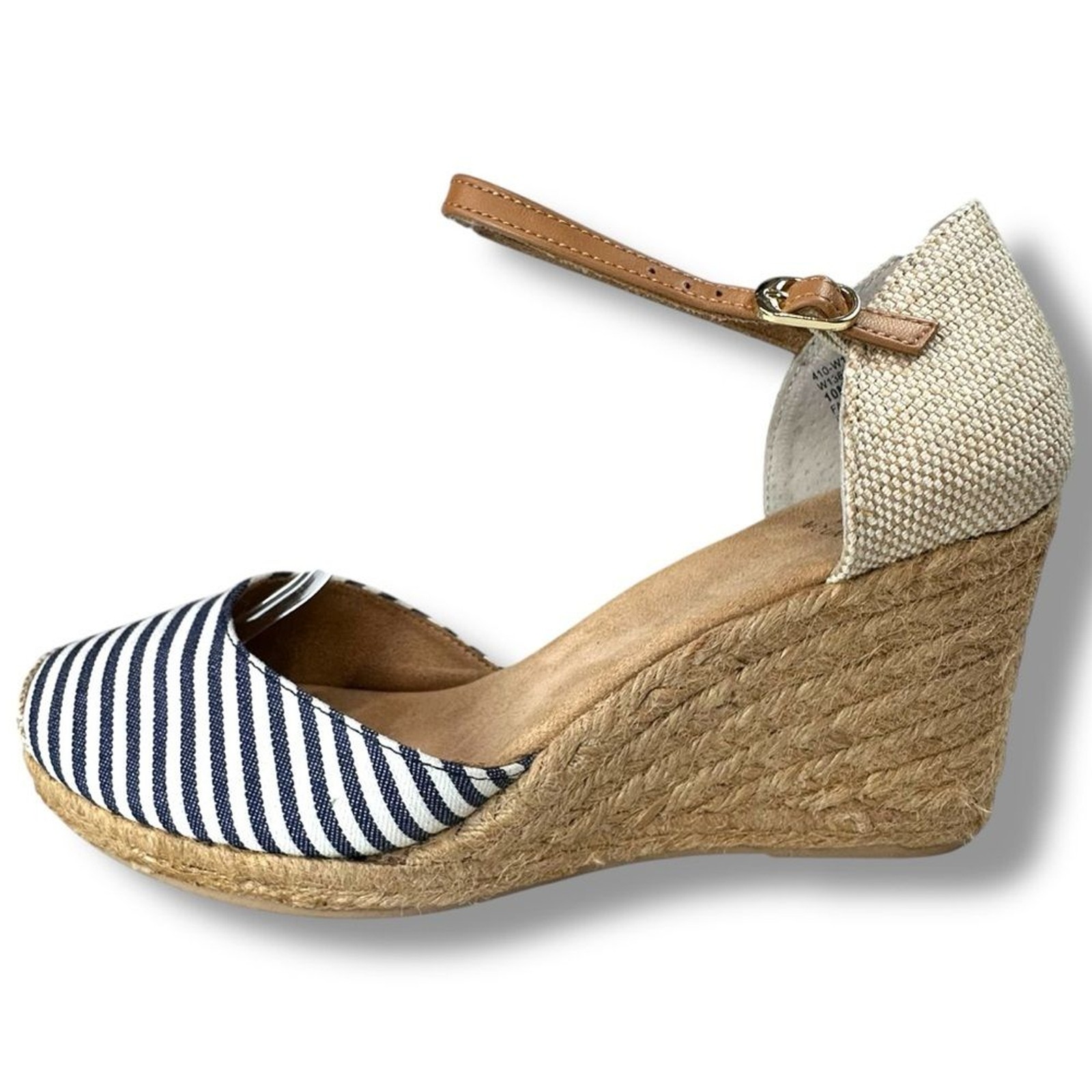 White Mountain Mamba Ankle Strap Espadrille Wedge Sandals Blue White Stripe 10M