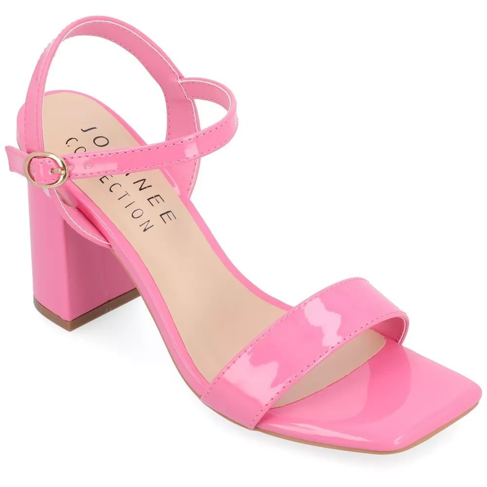 Journee Collection Tivona Block Heel Sandals Pink Patent New With Tags