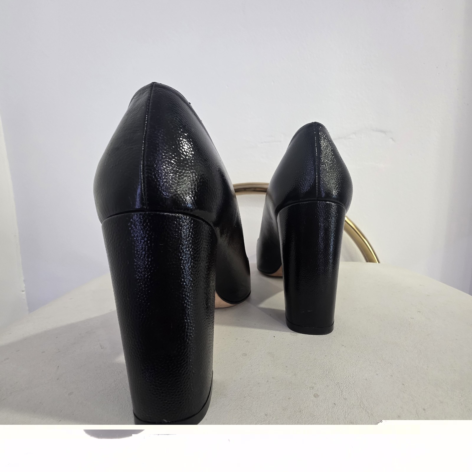 Stuart Weitzman Power Block 75 Patent Leather Classic Block Heel 7.5 M