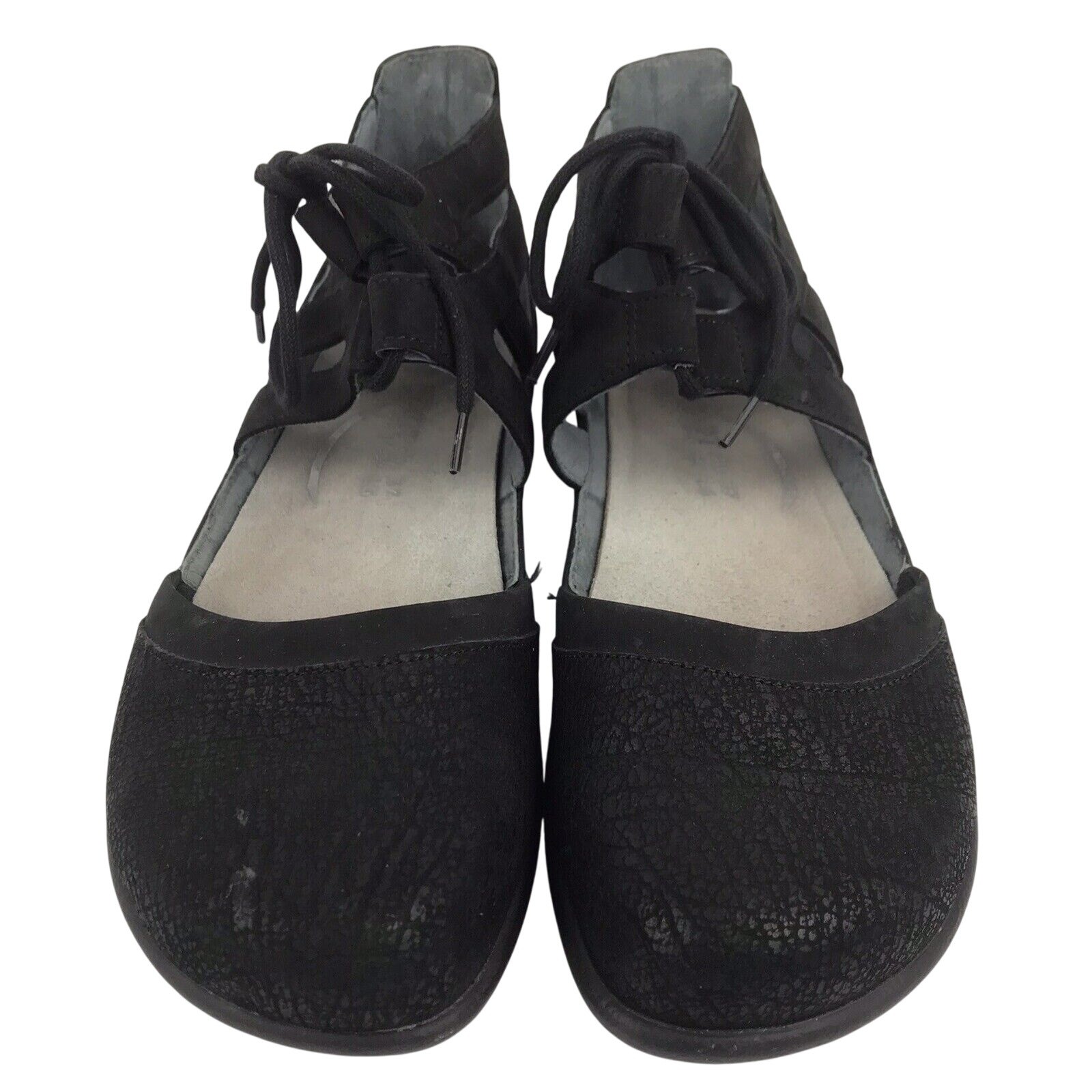 NAOT Kata Sandals Black Crackle Lace Up Ankle Strap Closed Toe Sz EU 37 US 6-6.5