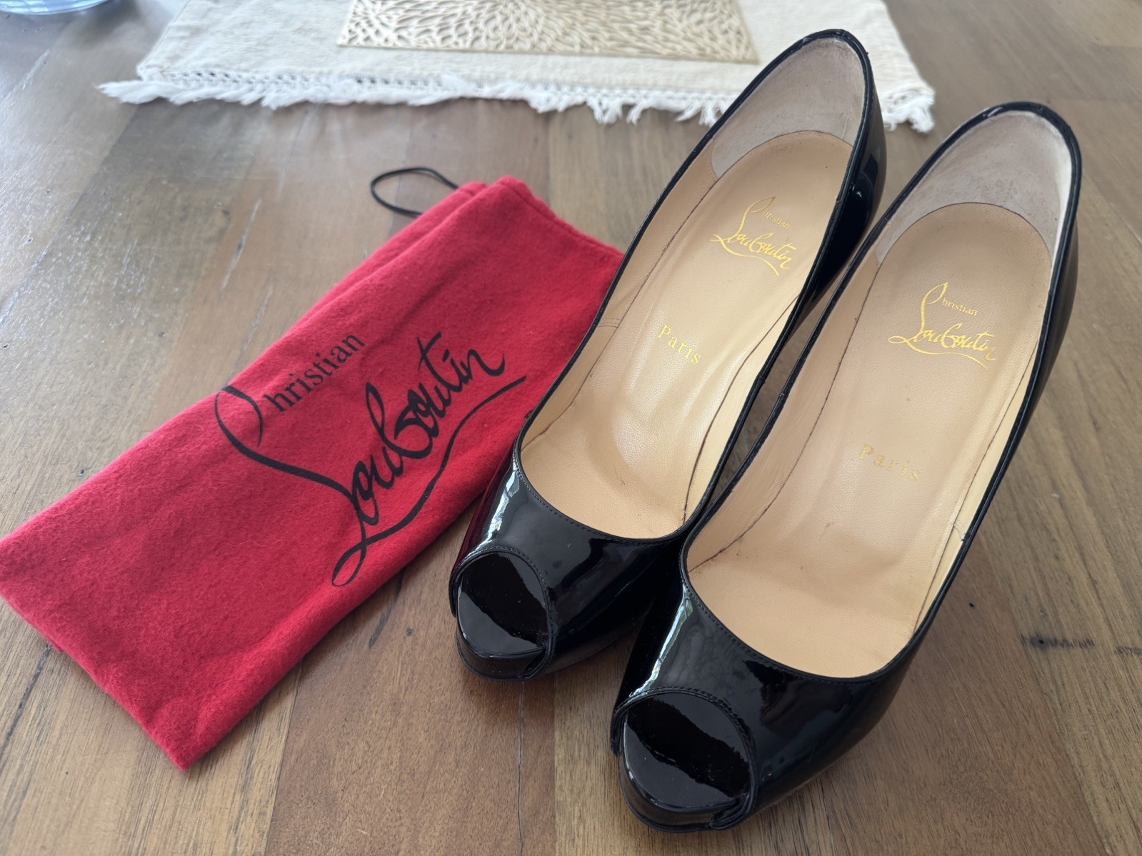 Christian Louboutin Black New Very Prive Platform Peep Toe Pumps Size 37.5