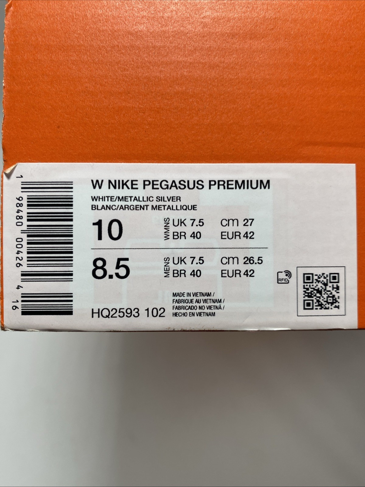 Nike W Pegasus Premium White Metallic Silver (HQ2593 102) Women’s Size 10