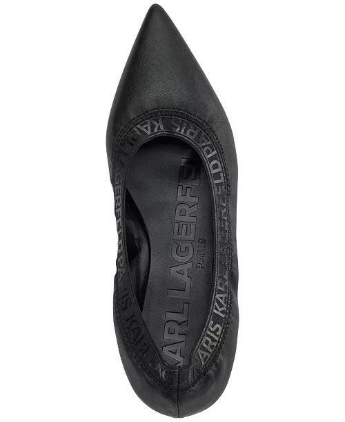 Karl Lagerfeld Paris Vinette Pointed Toe Ballet Flats Black Logo Trim US 8.5