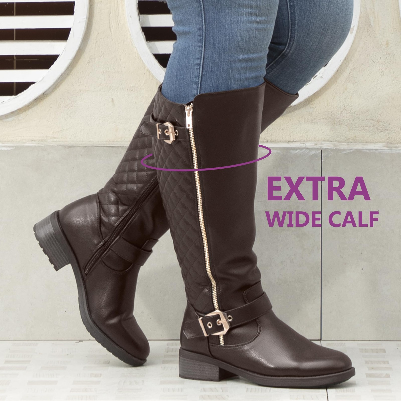 Chicblooms Women’s Extra Wide Calf Knee High Riding Boots Retro Double…