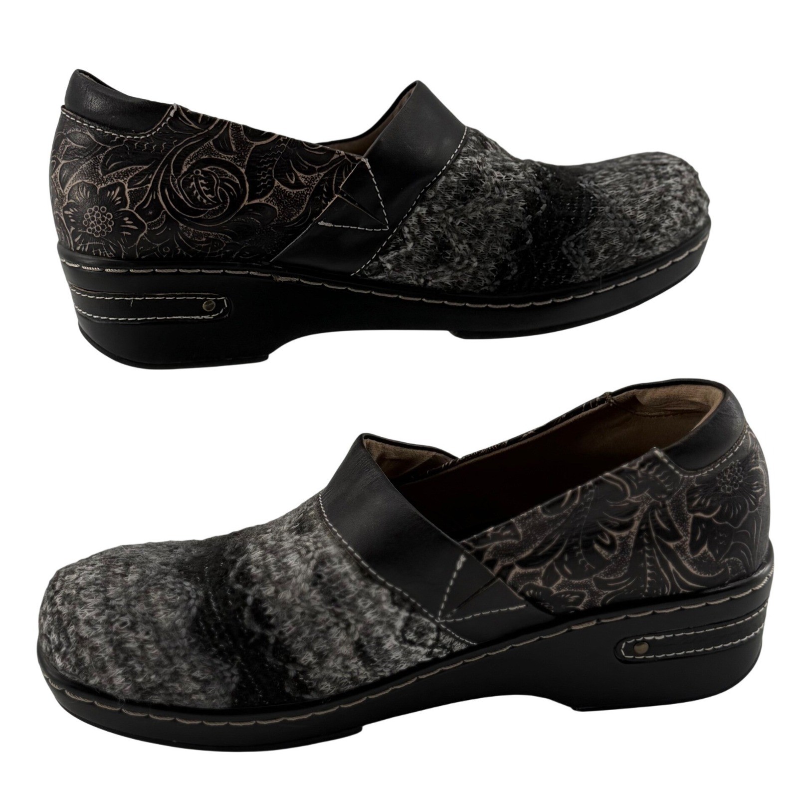 Spring Step L’Artiste Clogs 39 Floral Knit Zagabank Boho Art to Wear Shoes 8.5