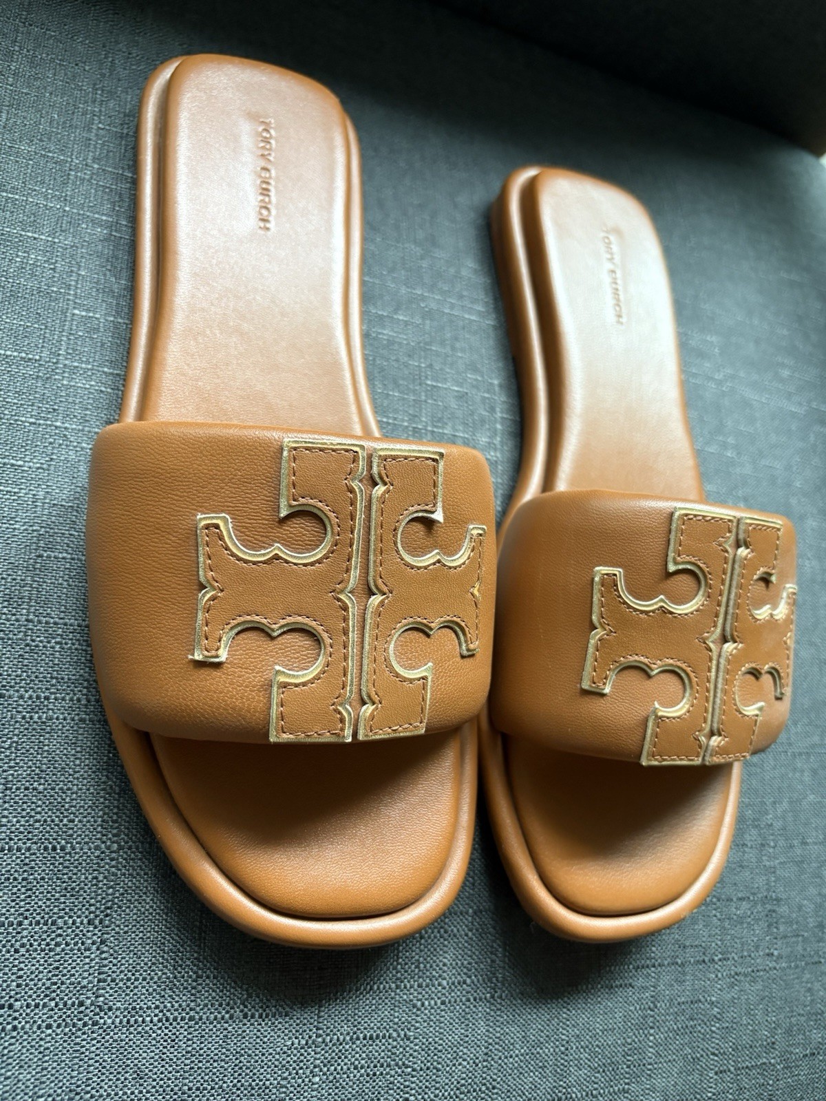 Tory Burch Women’s Double-T Sport Slide Sandals in Brown, Size 8.5M
